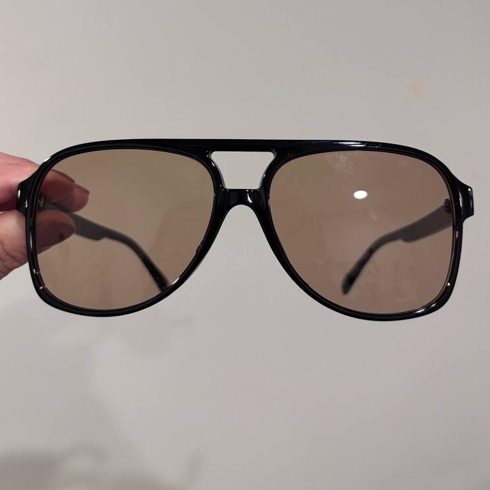 Retro Aviator Sunglasses Black Frame Brown Gradient Tinted Oversized 70s - Picture 6 of 6